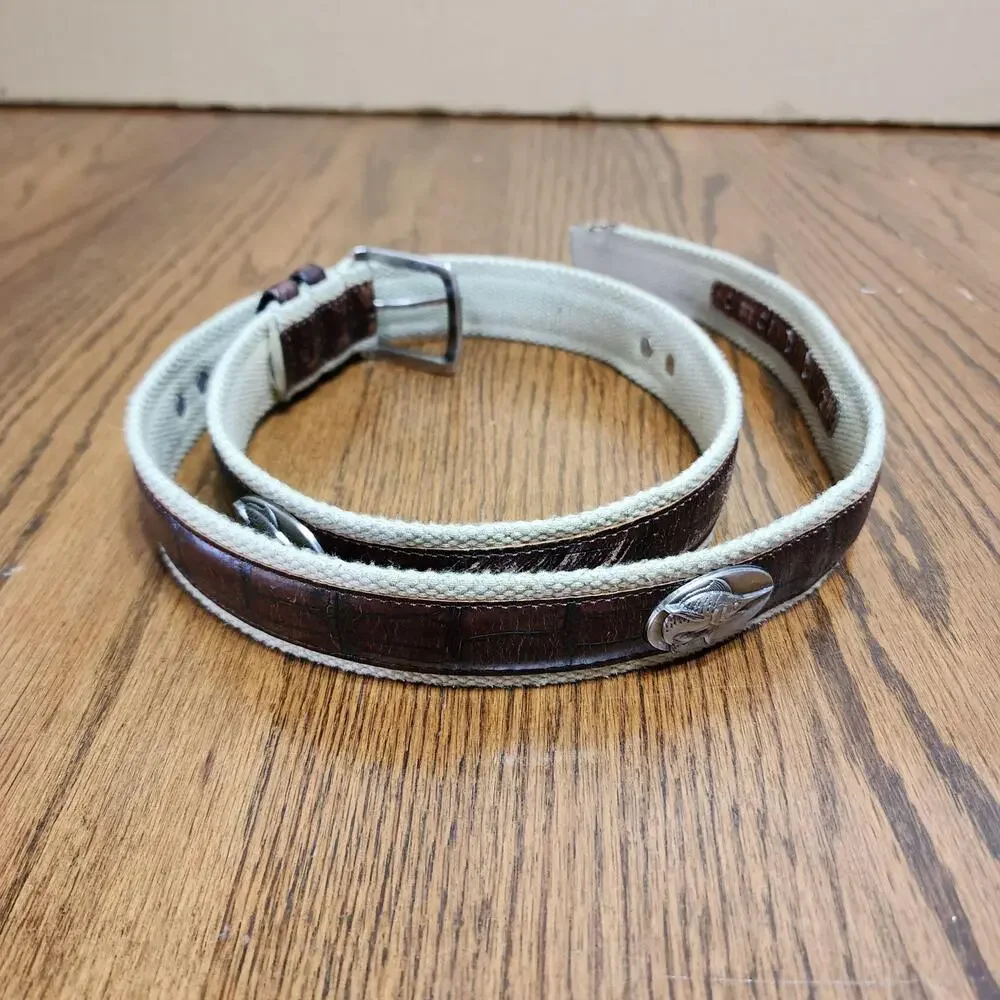 Belt Mens 44 Brown Cotton Leather Webbed Fish Buckle Marine Outdoor Adjustable